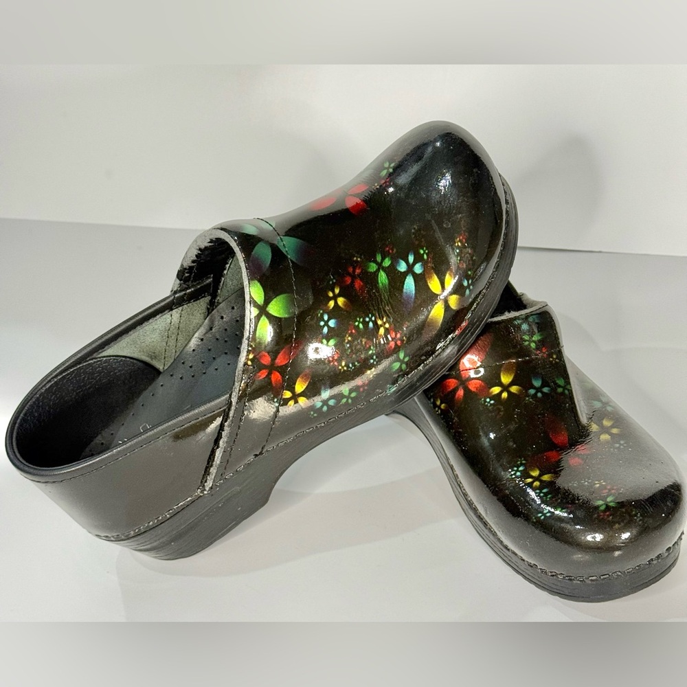 Dansko Womens Shoes 41 Slip On Nursing Clogs Healthcare Work Black Floral 10 1/2